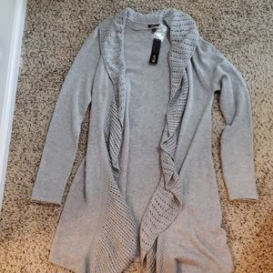 Apt 9 long gray sweater jacket w/knit collar, sz S